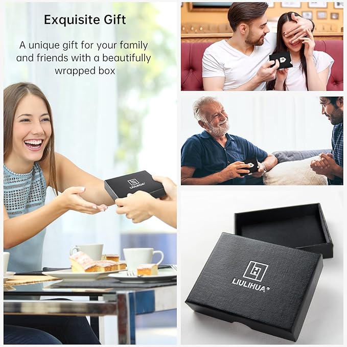 Men's Wallet, Genuine Leather RFID Blocking Slim Money Clip Wallet Minimalist Front Pocket Tri-Fold Money Clip Credit Card Holder with Present Box Black