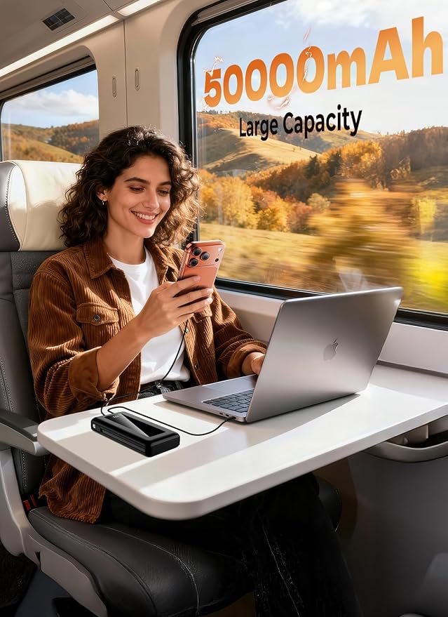 Portable Charger Power Bank, 50000mAh Battery Pack with Built-in Cables, PD 22.5W Fast Charging & Flashlight, Travel Camping Essential, Large Capacity Portable Phone Charger for iPhone, Samsung, iPad