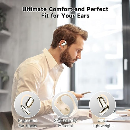 Open Ear Bluetooth 5.4 Earbuds, Wireless Headphones Sport Over Earphones Built-in Mic with Ear Hooks, 60H Playtime Ear Buds Fast Charging, IPX7 Waterproof for Running/Workout,kin Color