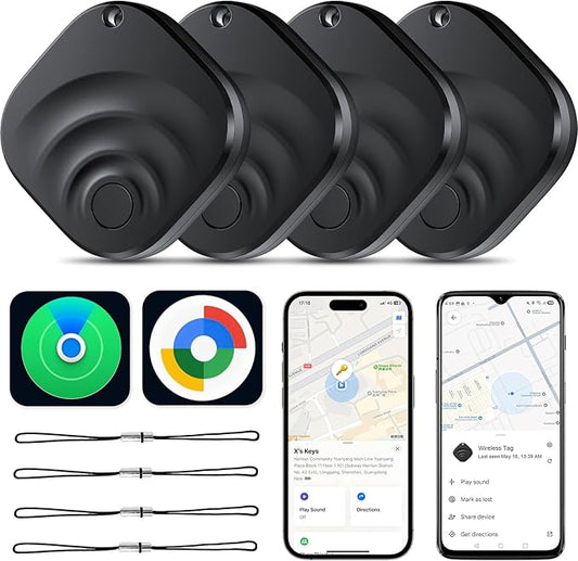 4 Pack Dual System Tracker for iOS and Android Bluetooth Tracker Smart Tags Compatible with Apple Find My (iOS) & Google's Find Hub(Android) for Keys, Luggage, Wallet, Vehicles