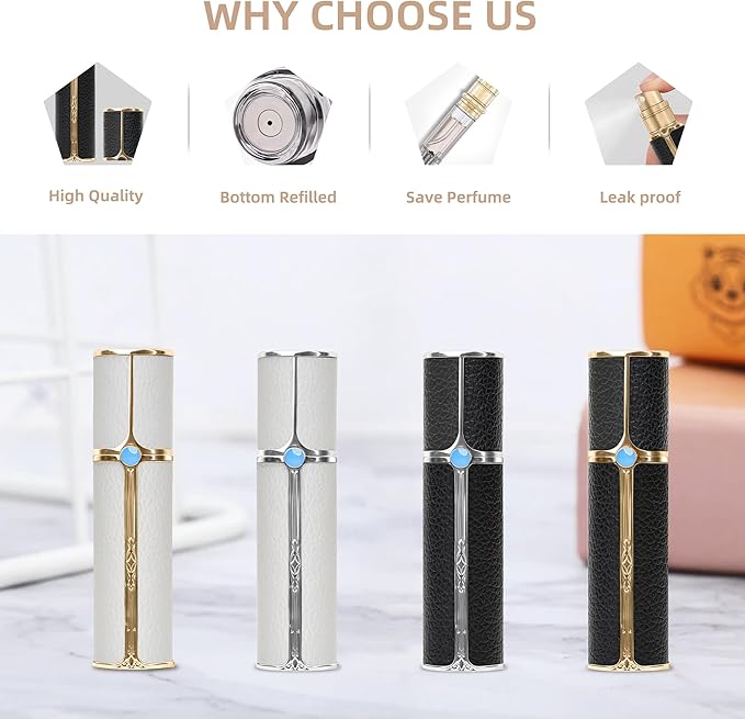 CF01BKS Leather Perfume Bottle 10ml – Bottom-Fill Refillable Dispenser, Leak-Proof & Portable for Men & Women, Ideal for Travel, Gifting & Daily Use (CF01BKS)