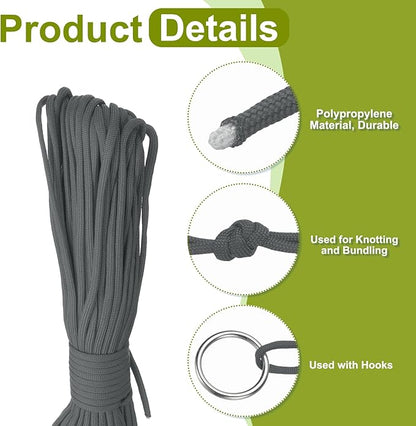 uxcell 4mm Nylon Rope, 10ft Portable Clothesline for Luggage and Backpack Tie Downs, Hanging Clothes, Swings, Camping and Mountaineering Tie Downs, Dark Gray