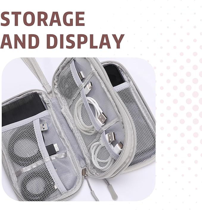 Electronic Organizer Double Layer, Water Resistant Cable Organizer Bag for Travel Essentials, Cord, Charger, Phone, Earphone, Large Size,Accessories Travel Essentials (Pink, Double-Layer)