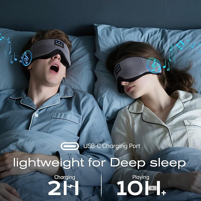 3D Sleep Mask with Bluetooth Headphones, Sleeping Headphones for Side Sleepers, Wireless Music Eye Mask with Ultra-Thin Stereo Speakers for Men, Women, Tech Gifts, Grey
