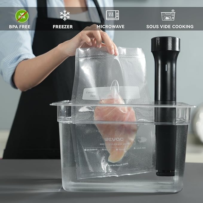 Wevac 8" x 12" Precut Vacuum Sealer Bags, 200 Count, Includes 5 Liquid Block Bags & 5 Bone Guard Pieces, Heavy Duty for Food Storage, Sous Vide & Meal Prep