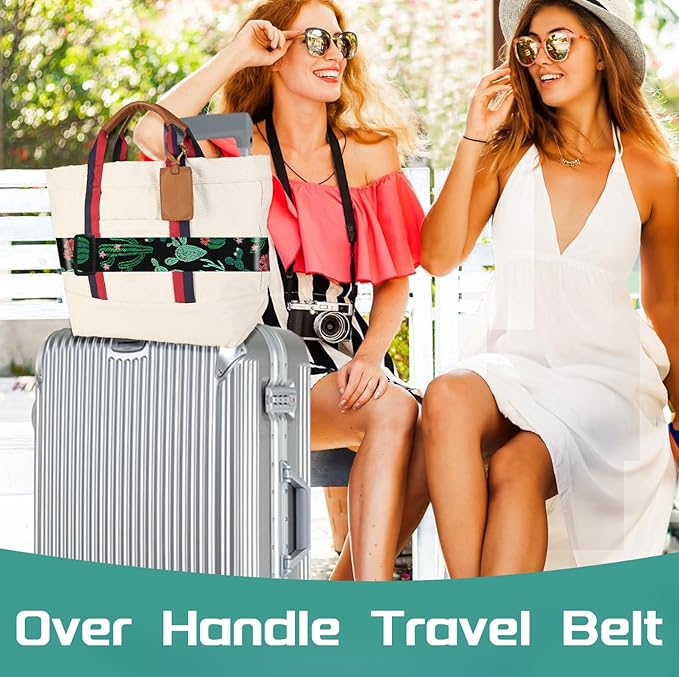 Slohif Luggage Straps for Suitcases Travel Belt Accessories Luggage Connector Identifiers Over Handle with Buckle Unique Boho Nylon Adjustable Strap for Sleeping Bag Car Seat Cactus (2 Pack)