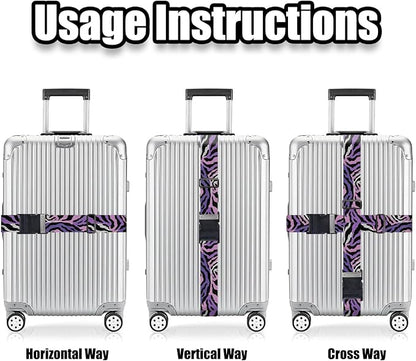 Nuxovilar Luggage Straps of 2 Set Purple Pink Black Zebra Pattern, 1.96x90.5 inches - Luggage Straps for Suitcases, Good for Adventure Trips, Outdoor Travel, Casual Use