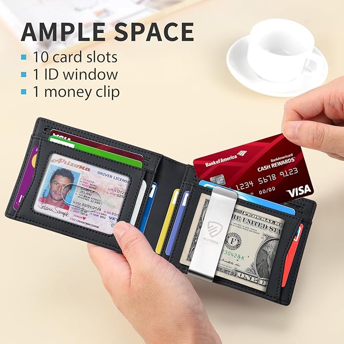 RUNBOX Mens Slim Wallet with Money Clip RFID Blocking Bifold Credit Card Holder for Men with Gift Box