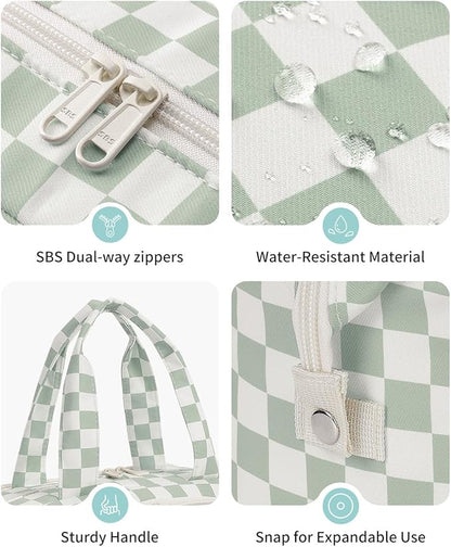 Narwey Travel Toiletry Bag, Wide-open Large Toiletry Bags for Traveling Women, Checkered Travel Bag for Toiletries Cosmetic Makeup Bag Organizer, Skincare Make Up Bag (Mint Green Checkerboard)