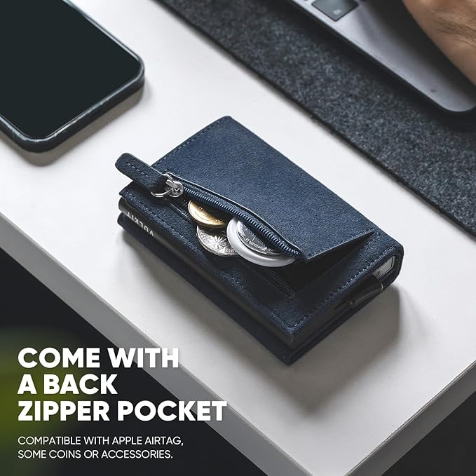 VULKIT Pop up Wallet Minimalist Cash Wallets RFID Blocking Leather Smart Credit Card Holder with Magnetic Closure for Men