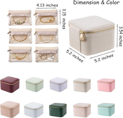 Vlando Small Travel Jewelry Box Organizer -6 Small Carry-on Zipped Pouches for Jewelries Necklaces Rings Earrings Necklace Sorting Storage, Dark Green