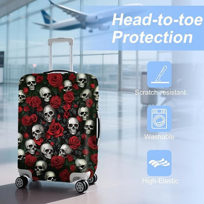 ANNA QUEEN Flower Skull Luggage Cover Washable Suitcase Protector Suitcase Cover Anti-Scratch,Stretchable Fit for 18-32Inch Luggage,Travel Bag Cover XL(fits 29-32Inch suitcase)
