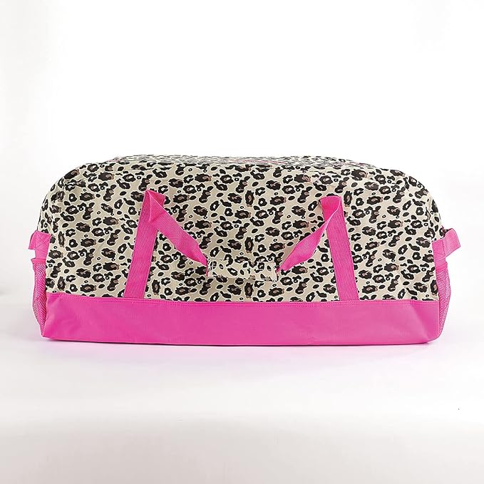 Lillian Vernon Personalized Duffel Bag for Kids, Roomy Pink Leopard Weekender With Front & Side Compartment, Customizable Girls Sports & Travel Bags With Custom Name, 13" x 15" x 30"W