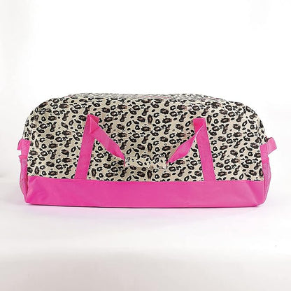 Lillian Vernon Personalized Duffel Bag for Kids, Roomy Pink Leopard Weekender With Front & Side Compartment, Customizable Girls Sports & Travel Bags With Custom Name, 13" x 15" x 30"W
