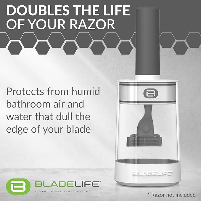 BLADELIFE Razor Storage Device for Women & Men Dark Grey - Fits All Leading Razors - Doubles The Life of Your Blade - Razor Travel Case 2024 New Model