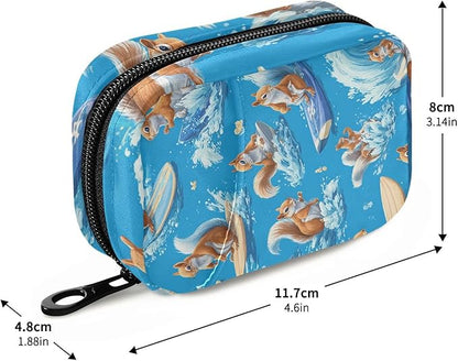 Blue Squirrel Surfing Travel Pill Organizer Case Box Container Weekly Portable Vitamin Medicine Holder Storage Bag with Zipper Removable