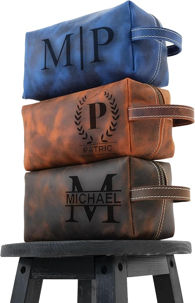 For the Man Who Has Everything - Personalized Leather Toiletry Bag for Men - Custom Dopp Kit with Monogram - Shaving & Travel Bag - Engraved Gift for Groomsmen, Dad, Husband, Anniversary