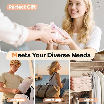 Veken 6/9/11 Set Compression Packing Cubes for Travel Essentials,Compressible Expandable Large Luggage Suitcase Organizer Bags for Clothing,Durable Space Saver Storage Bags(Beige)