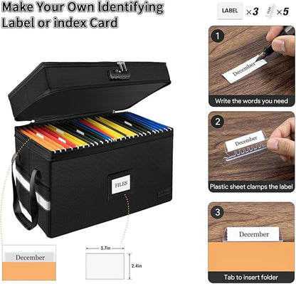 ETRONIK Large Fireproof Document Box with Lock, 2 Layer File Organizer, Portable Office Collapsible File Storage with Reflective Strip for Hanging Letters, Legal Size Folder, Certificate