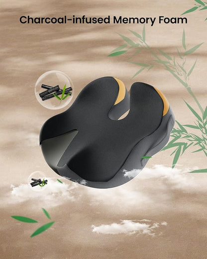 ProtoArc Seat Cushion, Office Chair Cushion for Sciatica, Coccyx Cushion, Ergonomic Memory Foam Seat Cushion for Car, Home, Pressure Relief Pad for Hip, Tailbone, All Day Comfort - Black&Gray