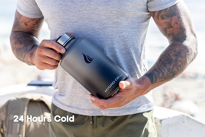 HYDRO CELL Stainless Steel Insulated Water Bottle with Straw - For Cold & Hot Drinks - Metal Vacuum Flask with Screw Cap and Modern Leakproof Sport Thermos for Adults (Graphite/Black 64oz)