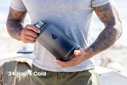 HYDRO CELL Stainless Steel Insulated Water Bottle with Straw - For Cold & Hot Drinks - Metal Vacuum Flask with Screw Cap and Modern Leakproof Sport Thermos for Adults (Graphite/Black 64oz)