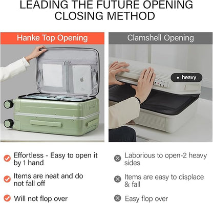 Hanke 26 Inch Large checked Luggage PC Hard Shell luggage Top Opening Aluminum Frame Travel Luggage Suitcases with Wheels for Woman Men.(Bamboo Green)