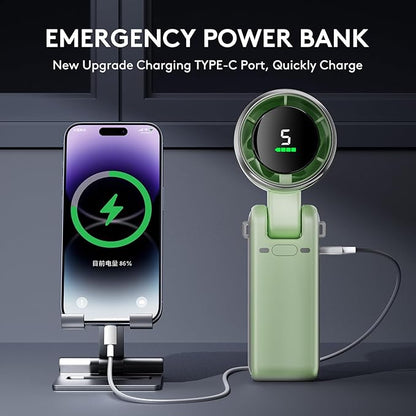 Foldable Handheld Fan - Portable High Speed Rechargeable 10000mAh Mini Turbo With Digital Display, 5 Speed Adjustable Personal Small Pocket, Gifts for Women Men Travel Camp Outdoor Office