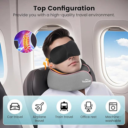 Travel Neck Pillow Airplane- Stocking Stuffers Upgraded 360° Support Travel Pillows for Airplanes, with Eye Mask & Earplugs, Portable Carry Bag for Long Flights, Business Trip| Best Travel Essentials