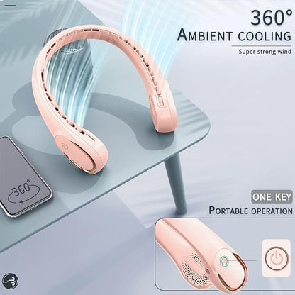 Portable Neck Fan, Neck Fans for Women, 4000 mAh Rechargeable Personal Fan,360° Hands Free Bladeless Fan, 3 Speeds Adjustable, Faster Cooling, Super Quiet, Suitable for Home, Office, Travel