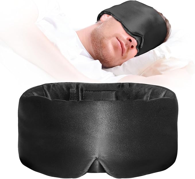 Satin Sleep Mask - Updated Design Light Blocking Eye Mask for Men and Women, Soft and Comfortable Night Sleeping Mask, Eye Cover for Travel/Sleeping (Black)