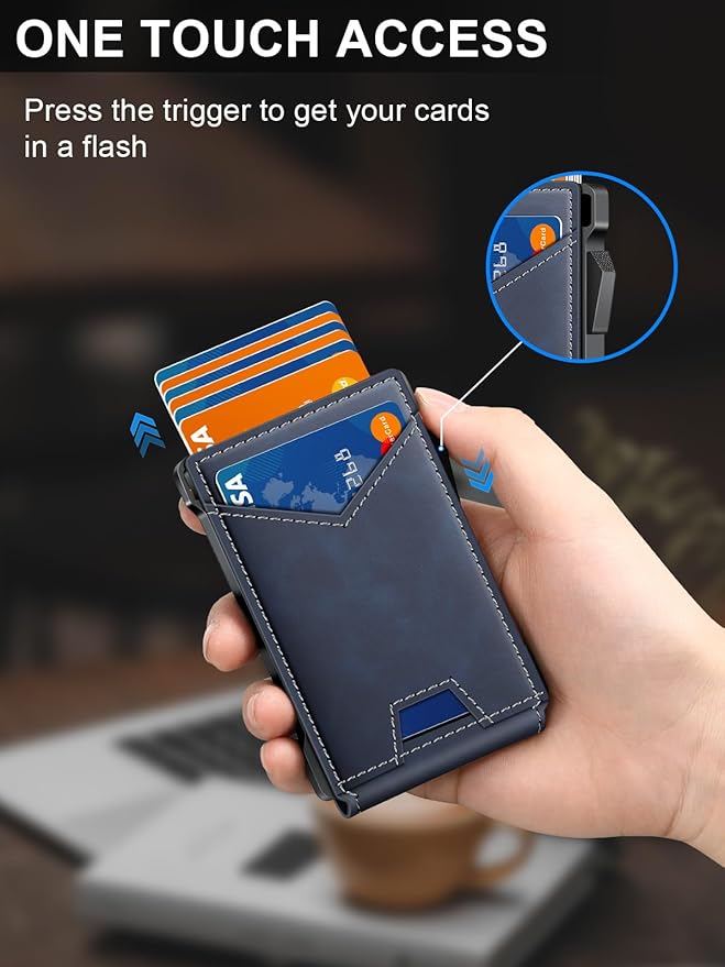 Wallet for Men RFID Wallet with 2 ID Windows & Money Clip, Slim Pop Up Card Holder for 10-12 Cards, Bifold Minimalist Smart Wallet for Front Pocket, Compact Metal Credit Card Holder, Gifts for Men