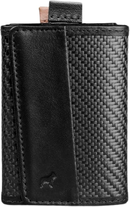 The Frenchie Co. - Speed Wallet Mini - Ultra-Slim RFID Card Holder - Minimalist Front Pocket Wallet for Men & Women - Carbon Fiber & Full-Grain Italian Leather