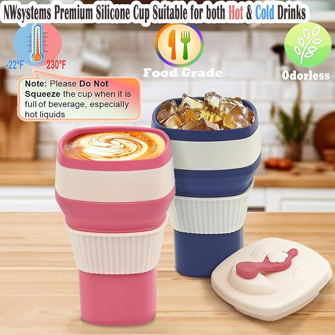 Collapsible Silicone Cup, Safe & Portable, for Hot & Cold Drinks, 18.6 oz (550 ml) - Travel, Camping, Office, and More – Desert Rose