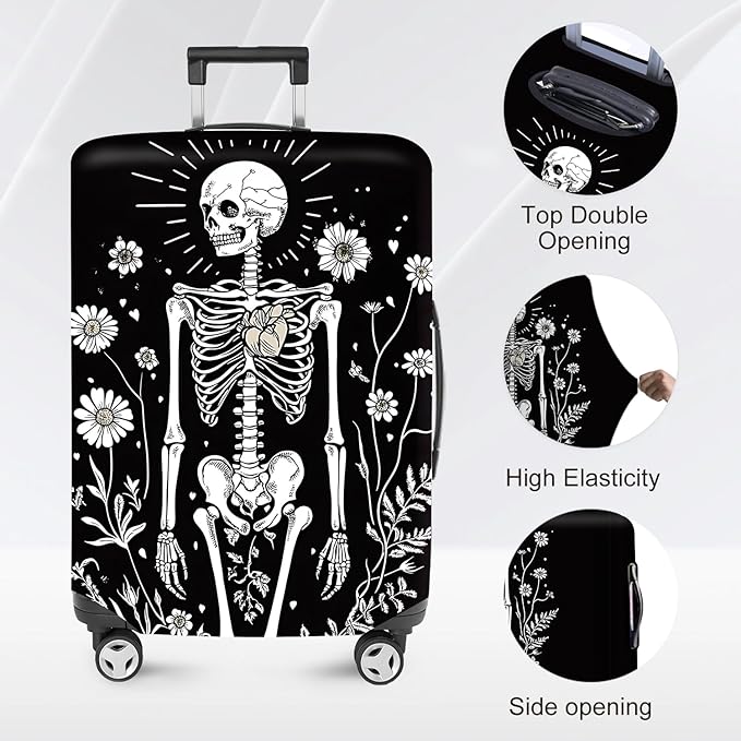 ANNA QUEEN Halloween Skulls Travel Luggage Cover Suitcase Protector Suitcase Cover Halloween Decorations Anti-Scratch,Stretchable Bag Cover Washable Durable Polyester