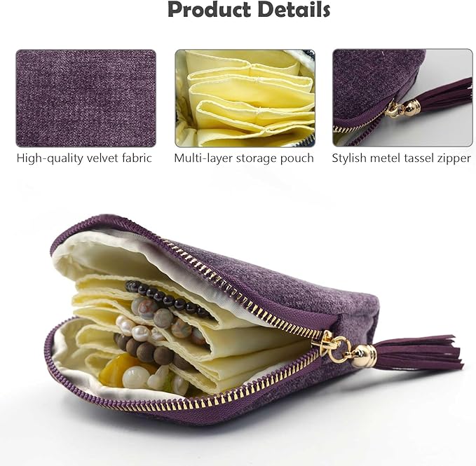 Gihunk Travel Jewelry Case, Travel Jewelry Organizer, Travel Jewelry Bag with Zipper, Small Travel Jewelry Pouch for Necklaces Bracelets Bangles Rings Earrings Gemstones Storage (purple)