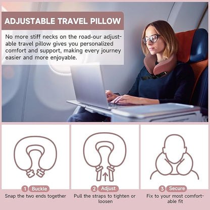 SPRFUFLY Super Comfy Travel Pillow - 100% Memory Foam Neck Pillow for Sleeping, Airplane Pillow with Sleep Mask & Earplugs, Travel Essentials Neck Pillow for Airplane, Car, Office & Home