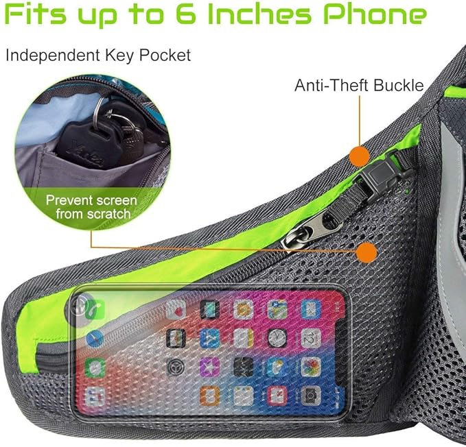 PYFK Running Belt Hydration Waist Pack with Water Bottle Holder for Men Women Waist Pouch Fanny Bag Reflective