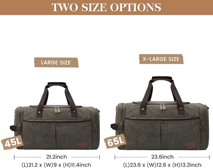 S-ZONE Large Canvas Travel Duffel Bag Weekend Overnight Bag with Shoes Compartment Holdall Gym Bag with Multi-Pockets for Men and Women, Army Green, X-Large