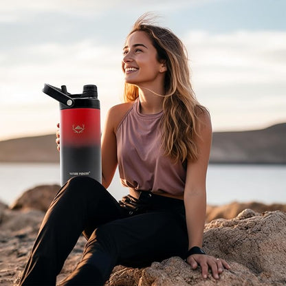 NATURE PIONEOR Insulated Water Bottles with Strap - 64 oz Stainless Steel Vacuum Wide Mouth Bottle with Holder/Carrier/Sleeve - 18/8 Food Grade 64oz Half Gallon Water Jug