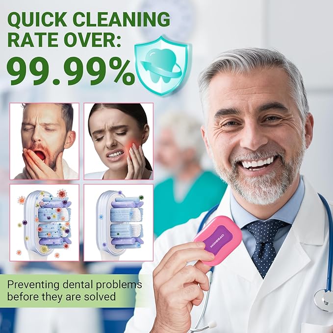 MONESAO Toothbrush Sanitizer Covers, Toothbrush Case with Violet Light - Rechargeable Cleaner Case - Auto Home Travel Tooth Brush Cap Box for Any Electric and Manual Toothbrushes (Pink)