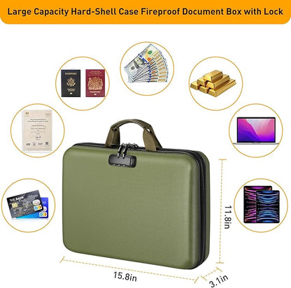 Fireproof Document Organizer with Lock, 2000℉ File Organizer Safe Box Fireproof Waterproof, Hard Shell Fire Proof Document Bag with 13 Pocket Accordion File Folders, Home Storage Office Organization