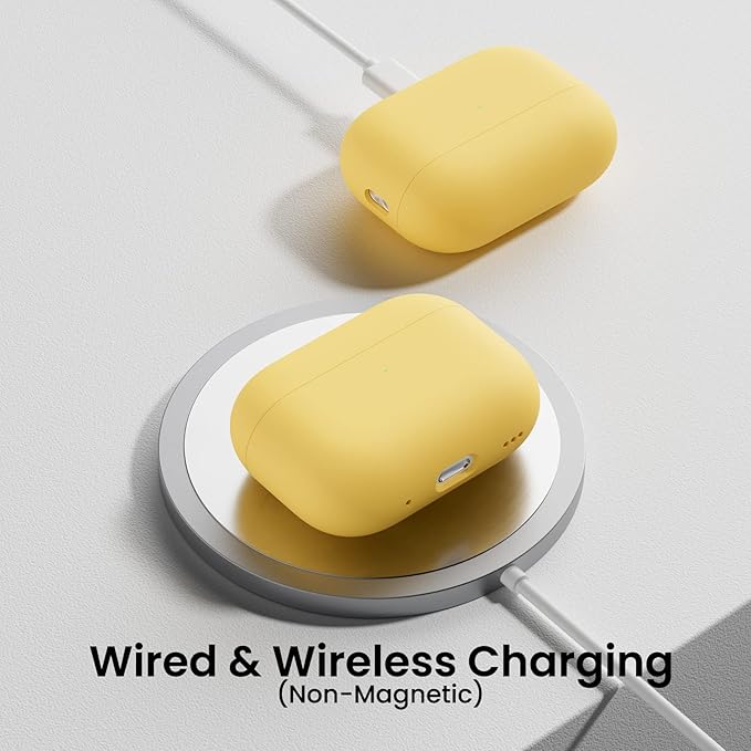 ORNARTO Compatible with AirPods Pro 2 Case 2022, Full Protective Hybrid Silicone for AirPods Pro 2nd Generation Case, Front LED Visible Skin Cover-Yellow