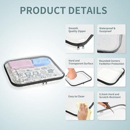 Hard Sided Clear Zipper Case for Storage- Professional-Grade Plastic Clear Zipper Pencil Case,Toy Storage Bins, Toiletry Pouch, Travel Organizer, Cosmetic Bag（Black,2 Pack, L）