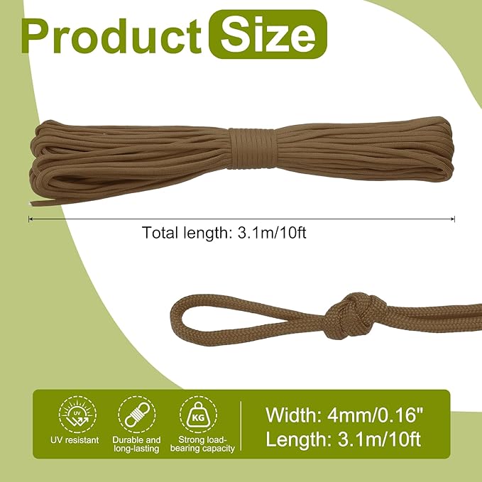uxcell 4mm Nylon Rope, 10ft Portable Clothesline for Luggage and Backpack Tie Downs, Hanging Clothes, Swings, Camping and Mountaineering Tie Downs, Brown