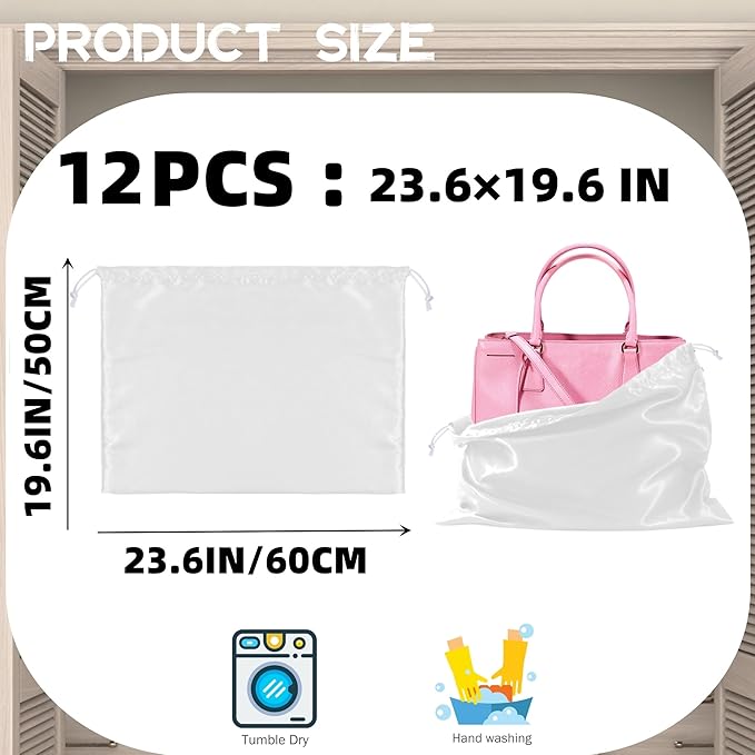 12 Pack Dust Bags For Handbags Travel Storage Pouch, Purse Dust Bags For Storage, Silk Dust Covers With Drawstring For Purse Shoes Boots