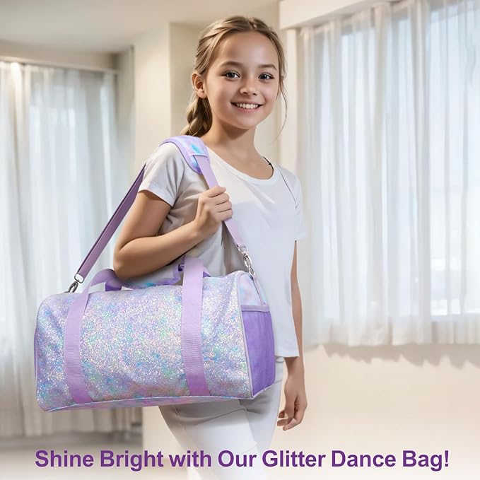 Bagseri Duffel Bags for Kids - Girls Dance Ballet Bag Waterproof Sports Gymnastics Bag for Girls Kids Sleepover Duffel Bag with Shoe Compartment and Dry Wet Separation Pockets (Tie-dye, Purple)