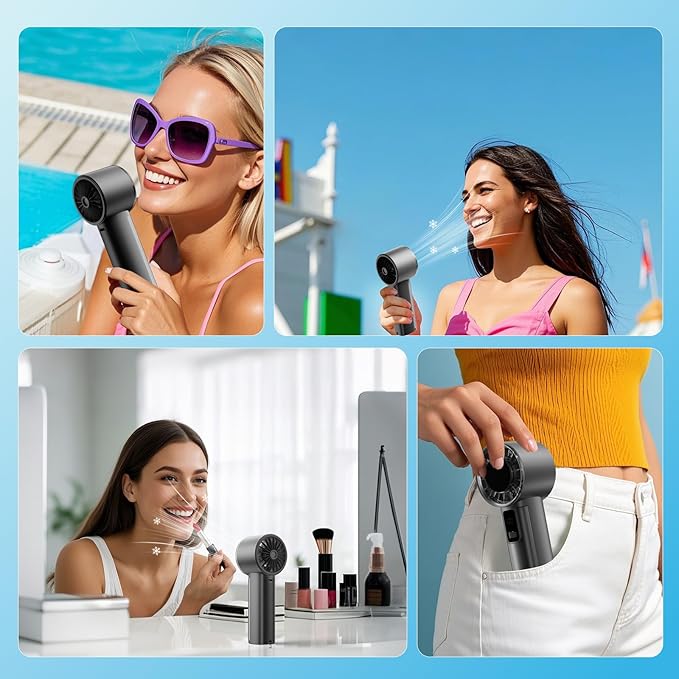 PANERGY High Speed Handheld Fan with Ice Cooler,1-100 Speed Adjustable Mini Turbo Fan, 4000mAh Battery Rechargeable & Digital Display,Gifts for Women Men Travel/Office/Beach/Camping(Black)