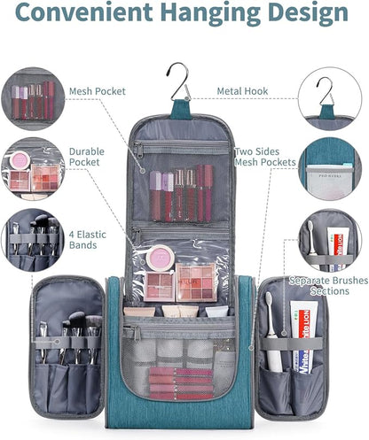 Narwey Hanging Toiletry Bag for Women Travel Makeup Bag Organizer Toiletries Bag Men for Cosmetics Essentials Accessories (Large, Teal)