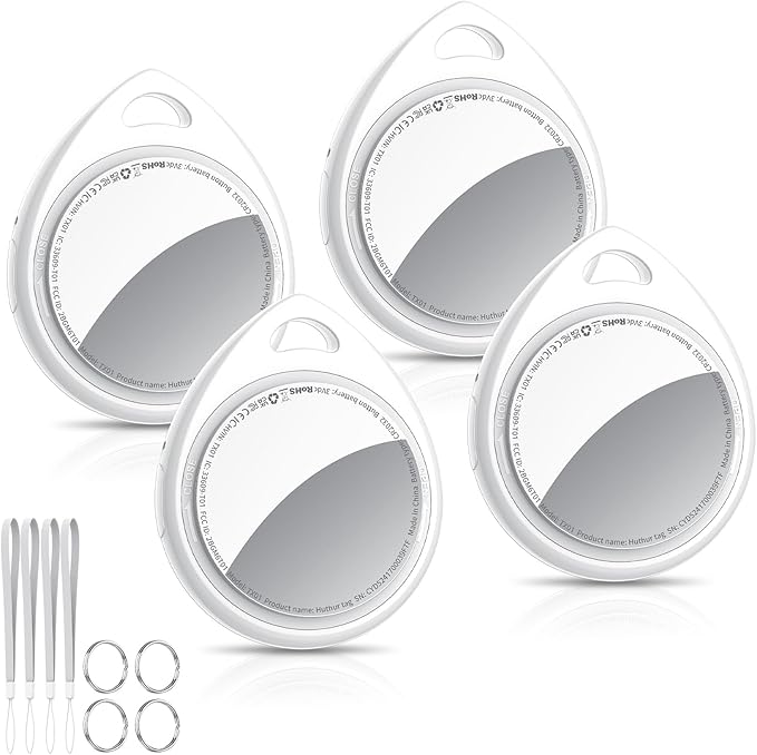 Air Tracker Tags-4 Pack, 5.3 Bluetooth Tracker Work with Apple Find My (iOS Only), 100dB Sound Finder, Smart Tags with Keychain/Lanyard, Item Finder for Luggage/Key/Suitcase, Replaceable Battery.